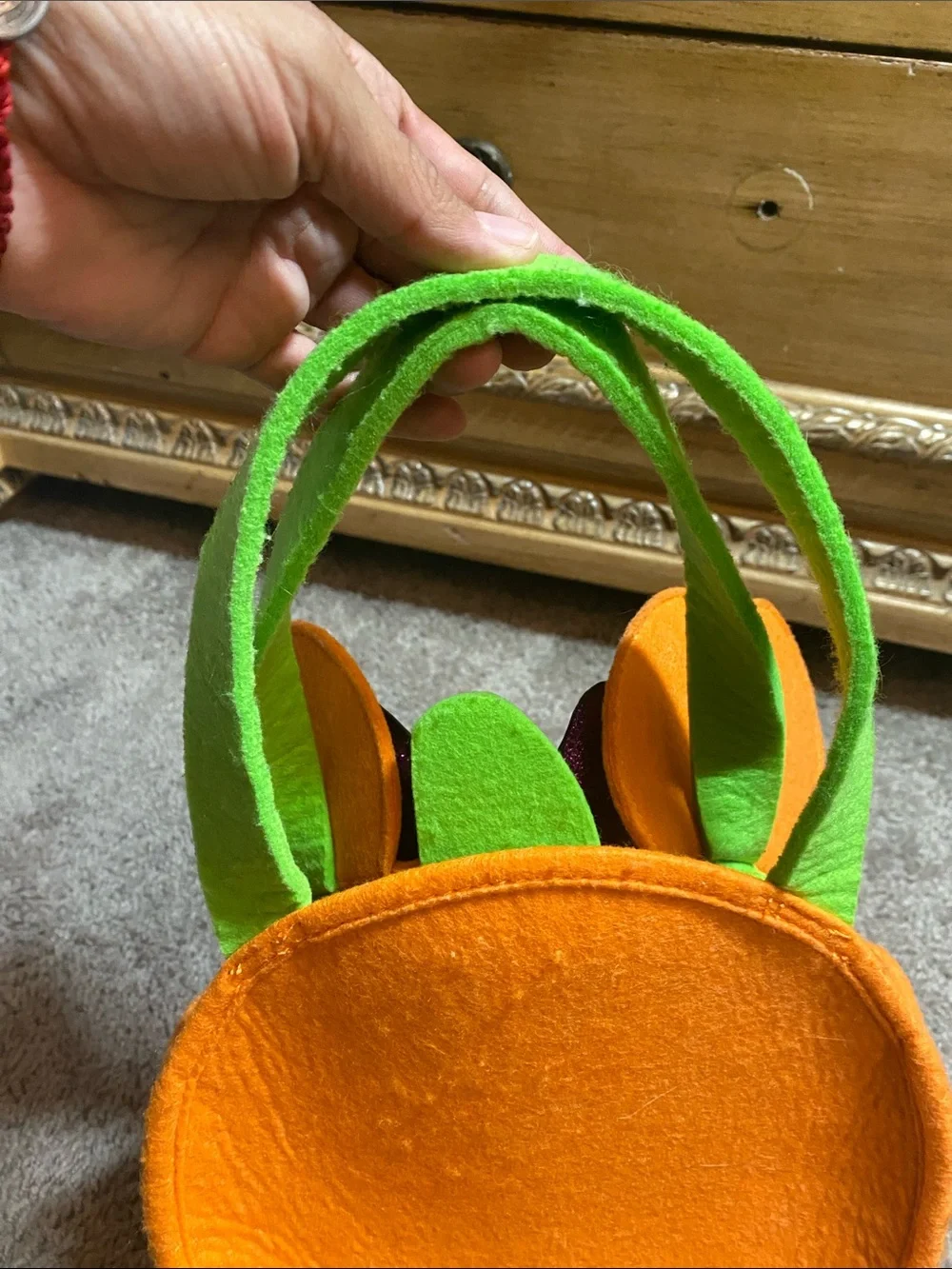 Disney Orange Pumpkin Minnie Trick-or-Treat Bag with Purple Bow and Green Handle
